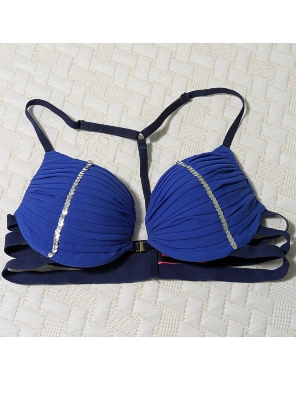 Blue Belly Dance Women's Bra with Silver Accents